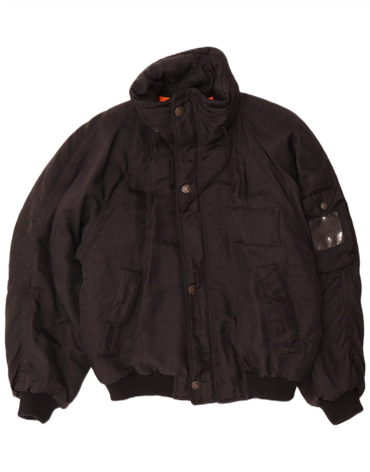 Vintage męska luźna wyściełana kurtka UK 38, średnia czarna