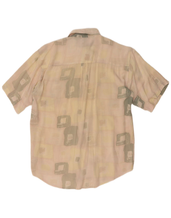 Vintage męska koszula z krótkim rękawem XL, beżowa, geometryczna bawełna