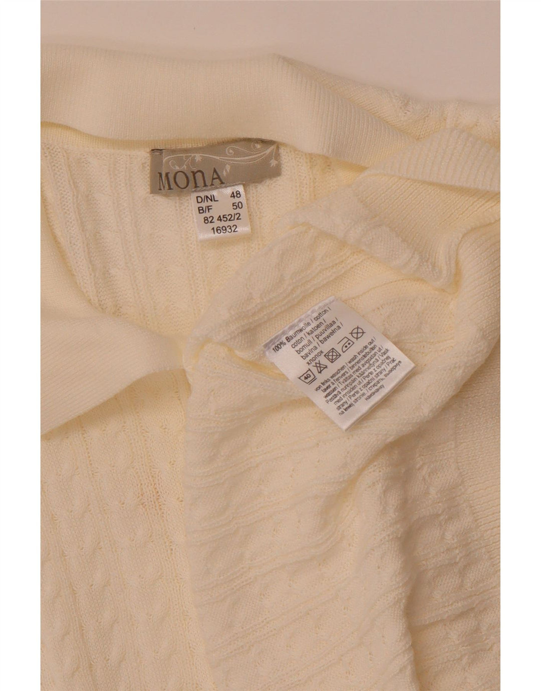 MONA Damski sweter polo z krótkim rękawem i dekoltem EU 48 2XL Off White
