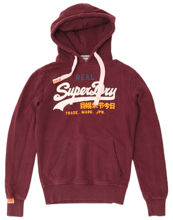 Męski sweter z kapturem Superdry z grafiką, mały, bordowy, bawełniany w stylu retro