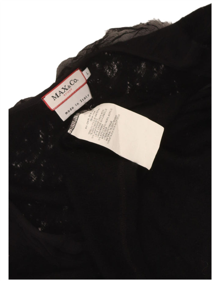 Max & Co. Damski sweter o kopertowym kroju, UK 14, duży, czarny, z dziewiczej wełny