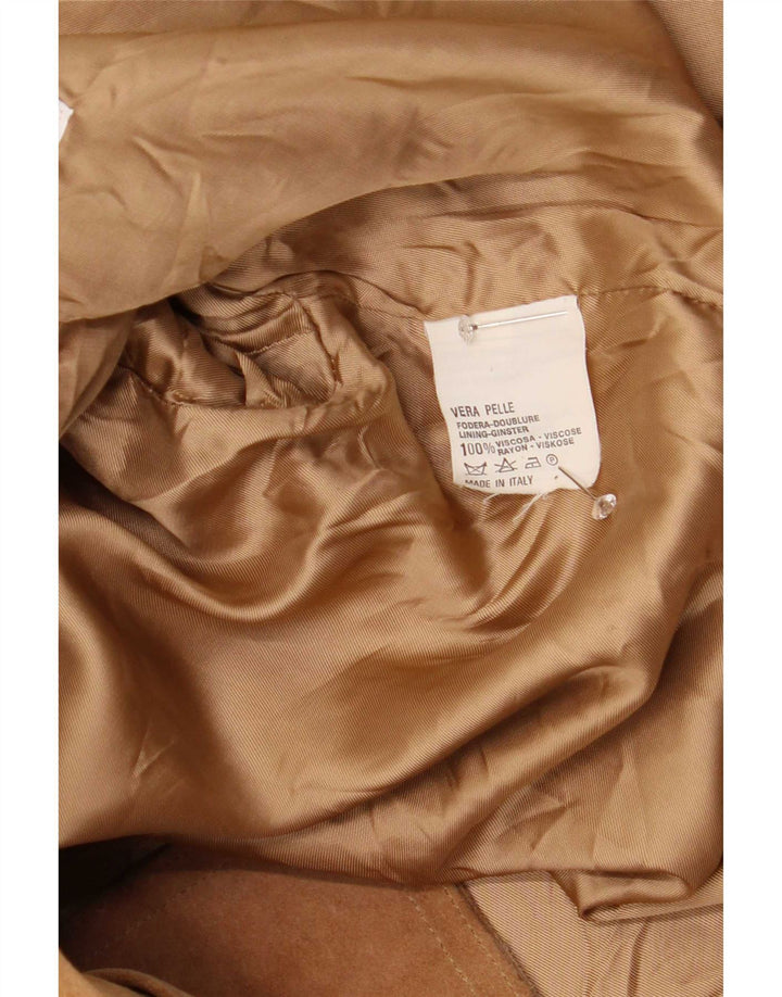 Vintage damski oversize'owy zamszowy płaszcz IT 42 średniej beżowej skóry