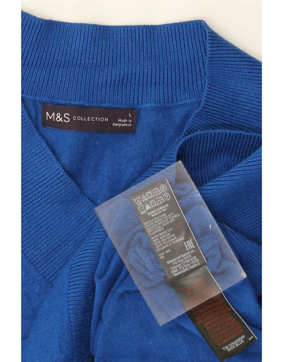 Marks & Spencer Damski sweter oversize z dekoltem w kształcie litery V, UK 16, duży niebieski