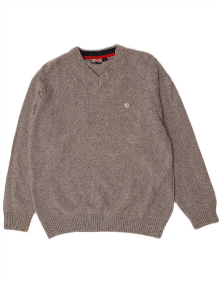 Męski sweter z dekoltem w kształcie litery V, Murphy & Nye, duży, szary, wełniany
