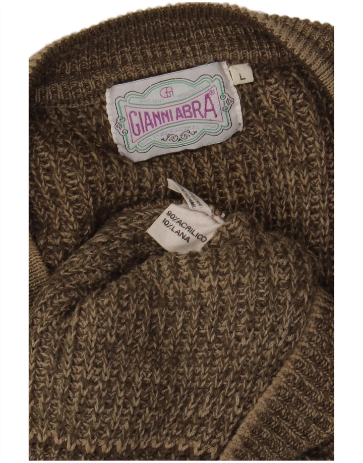 Gianni Abra Męski sweter z dekoltem w kształcie litery V, duży, brązowy, akrylowy