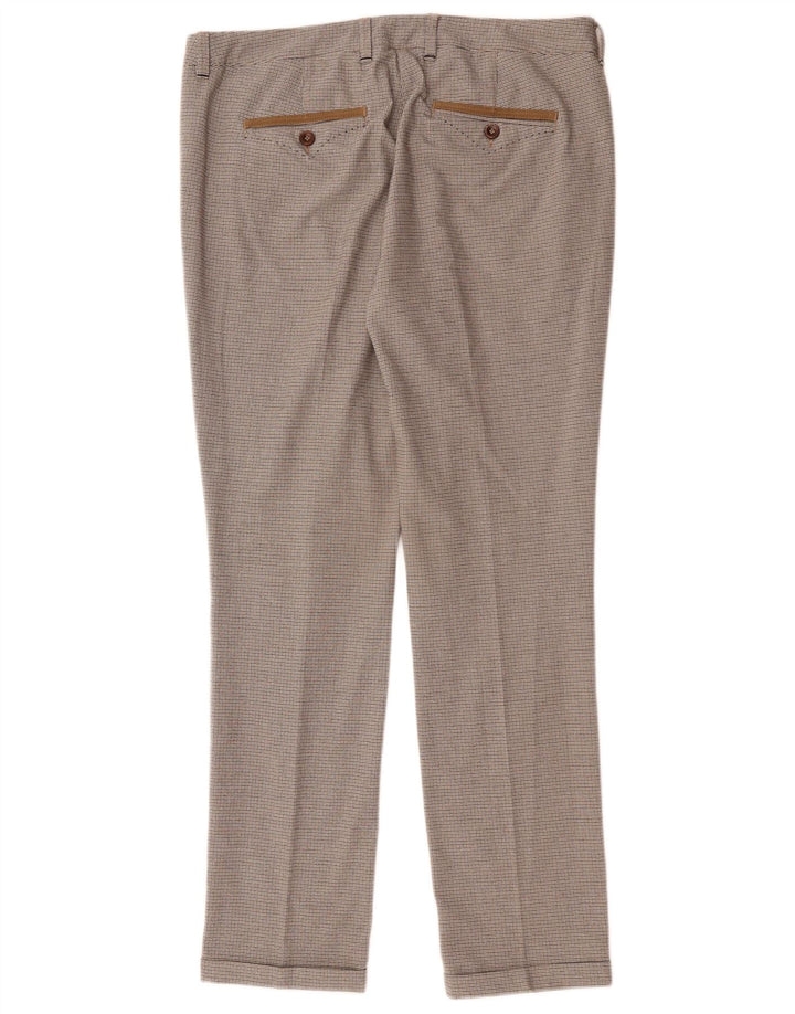 Damskie proste spodnie garniturowe Trussardi IT 44 Medium W34 L30 Brązowa kratka