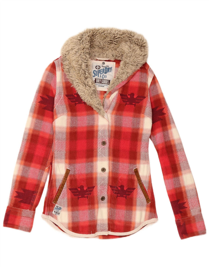 SUPERDRY Damska koszula flanelowa UK 6 XS, bawełniana w czerwoną kratę
