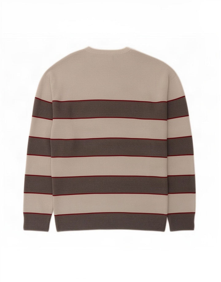 Męski sweter Zara z okrągłym dekoltem, małe, szare, bawełniane paski