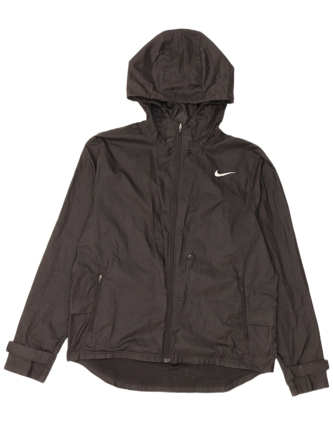 Damska kurtka przeciwdeszczowa z kapturem Nike UK 14, średni czarny poliester