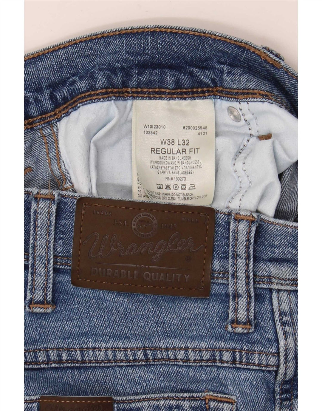 Męskie jeansy Wrangler o prostym kroju W38 L32, niebieskie, bawełniane