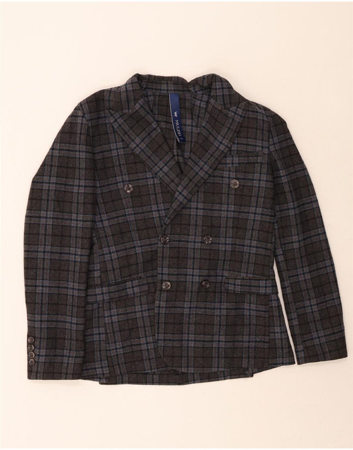 MULISH Mens Double Breasted Blazer Jacket IT 48 Medium Grey Check Vintage Mulish and Second-Hand Mulish from Messina Hembry 