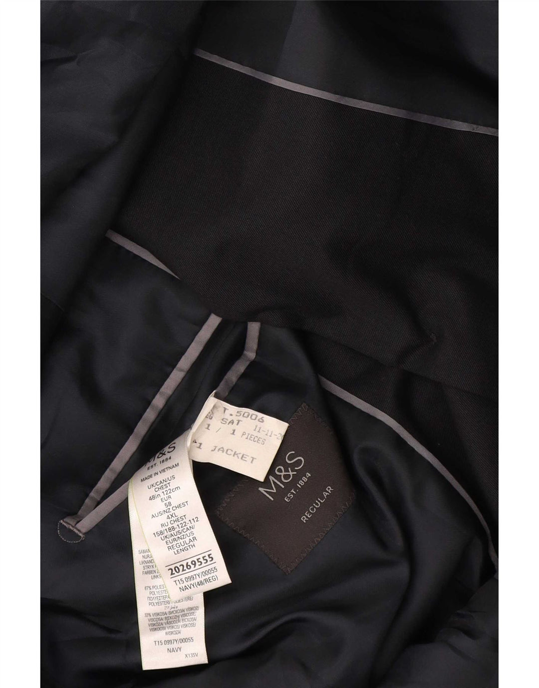 Marks & Spencer Męska marynarka zapinana na 2 guziki UK 48 4XL Granatowy poliester