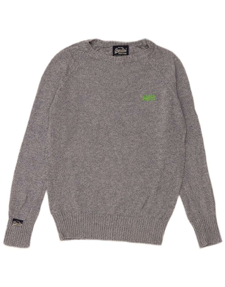 Męski sweter Superdry z okrągłym dekoltem, mały, niebieski, bawełniany w cętki