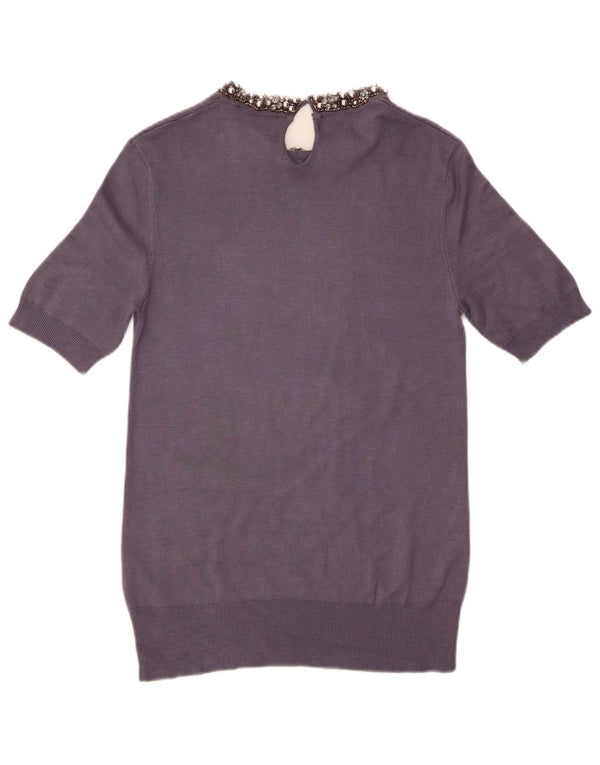 Sweter damski Zara z krótkim rękawem i okrągłym dekoltem UK 16, duży fioletowy