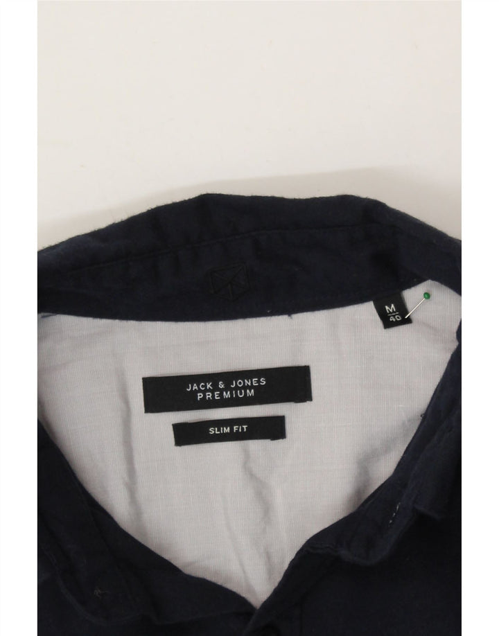 JACK & JONES Mens Premium Slim Fit Shirt Size 40 Medium Navy Blue Cotton Vintage Jack & Jones and Second-Hand Jack & Jones from Messina Hembry 
