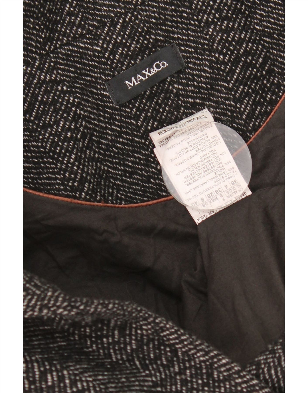 Max & Co. Płaszcz damski typu pea, UK 8, mała, czarna, wełniana w jodełkę