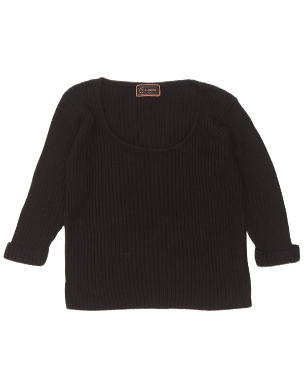 Vintage damski sweter z rękawem 3/4 i dekoltem w łódkę UK 14/16, duży czarny