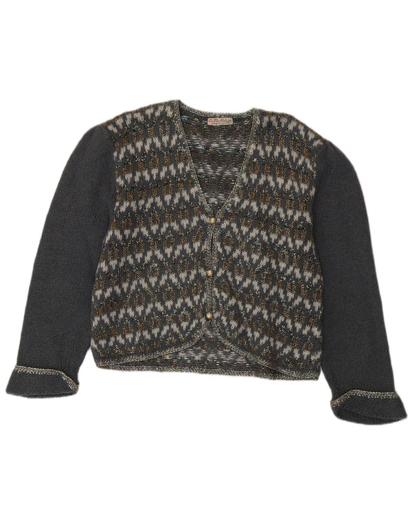 Sweter damski w stylu vintage, UK 14, średni szary, geometryczny moher