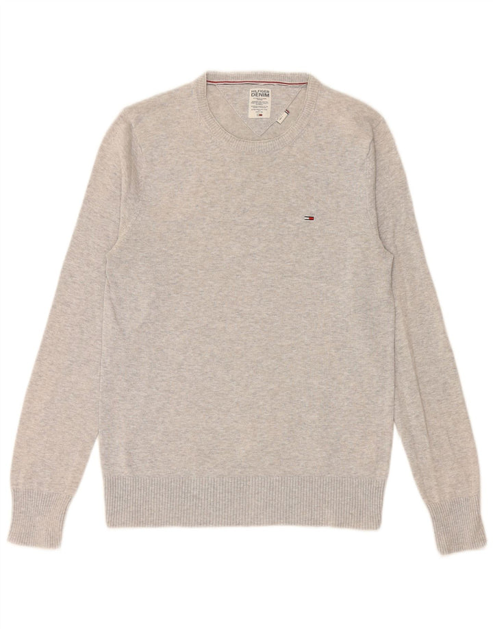 TOMMY HILFIGER Mens Crew Neck Jumper Sweater Small Grey Cotton