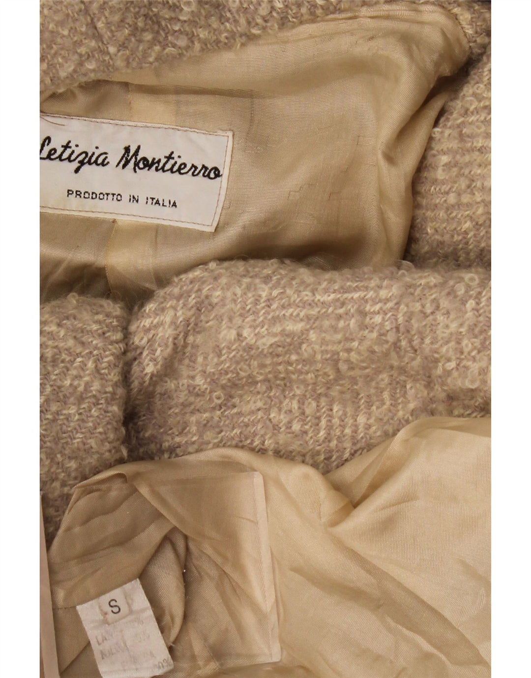 Damski płaszcz oversize z kapturem VINTAGE UK 10 Small Beżowy w jodełkę