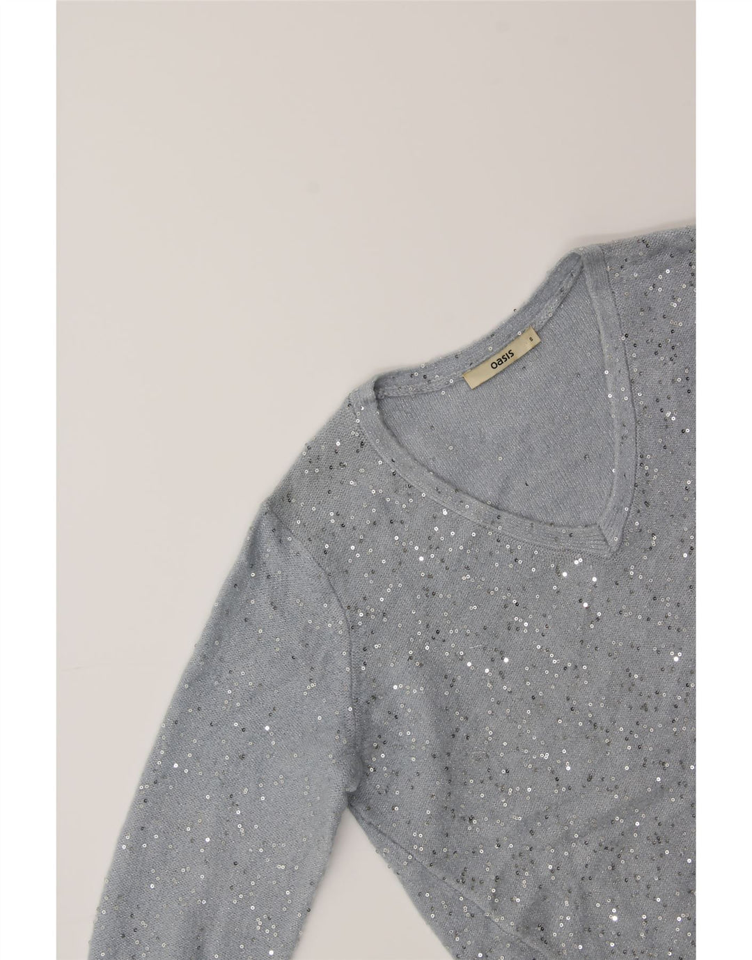 OASIS Womens Longline Oversized V-Neck Jumper Sweater UK 10 Small Grey Vintage Oasis and Second-Hand Oasis from Messina Hembry 