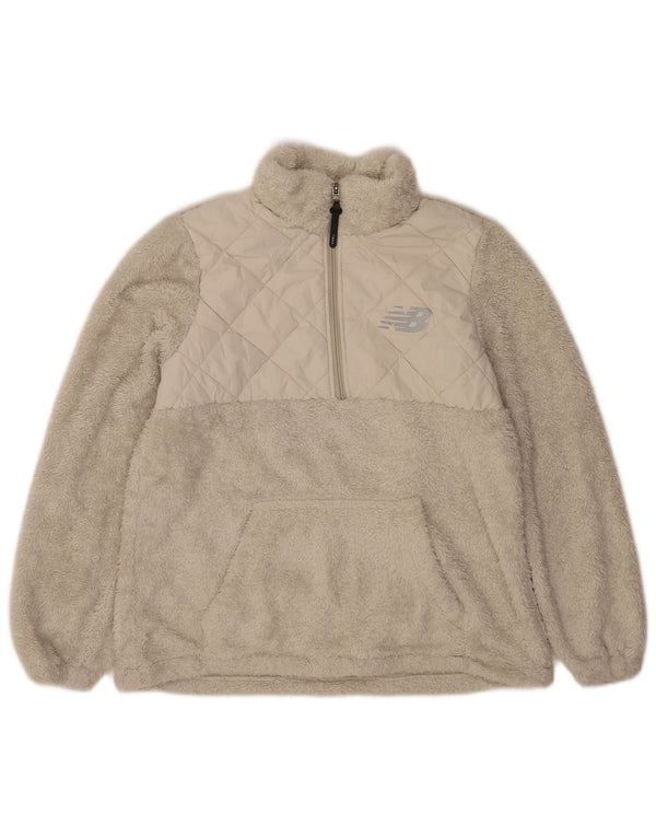 Damski sweter polarowy New Balance z zamkiem błyskawicznym UK 16, duży, beżowy poliester