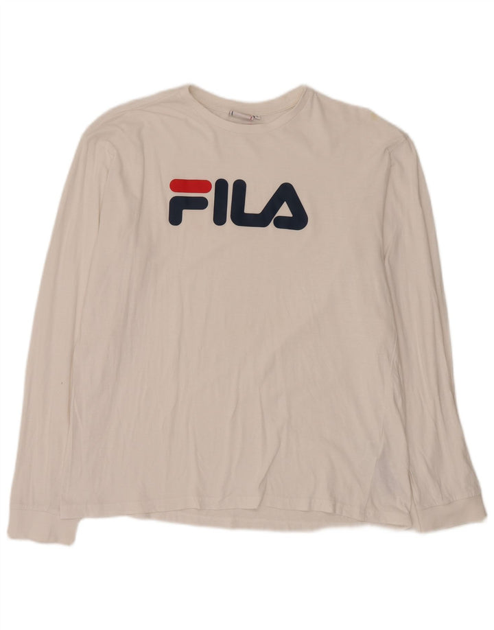 Męski graficzny top Fila z długim rękawem, duży, biały, bawełniany