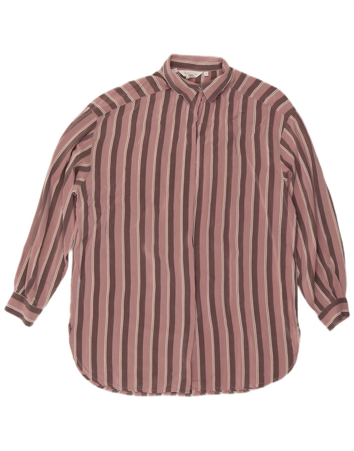 Damska bluzka koszulowa VINTAGE UK 14, duża, różowa, jedwabna w paski