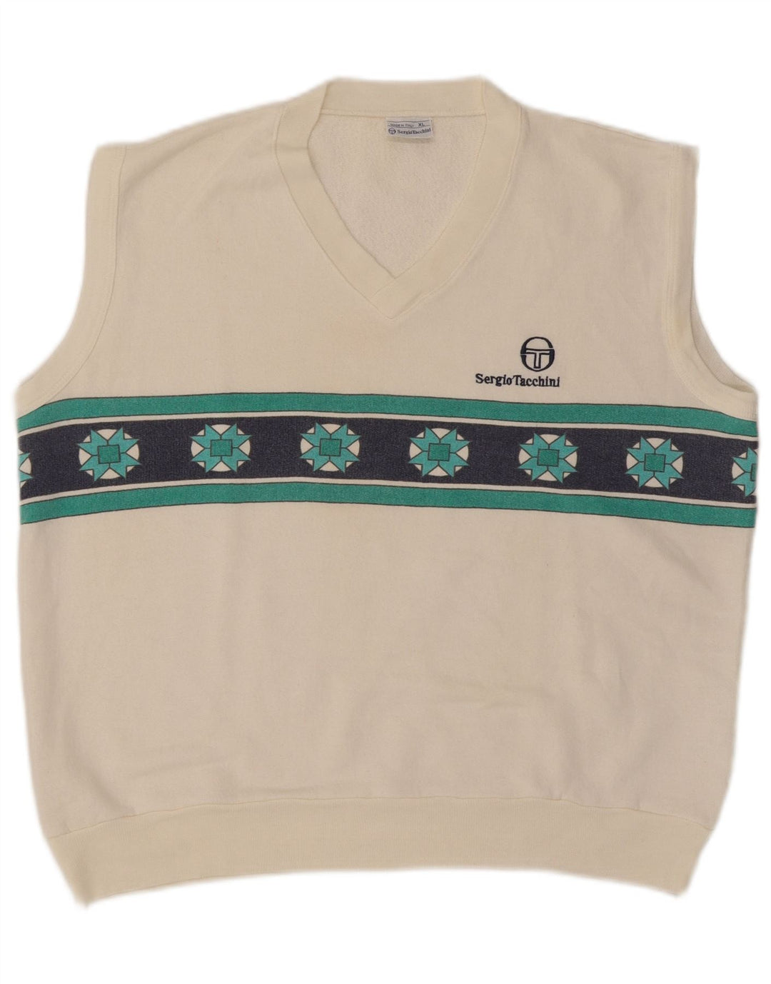 Męski podkoszulek bez rękawów Sergio Tacchini XL, biały, geometryczny akryl