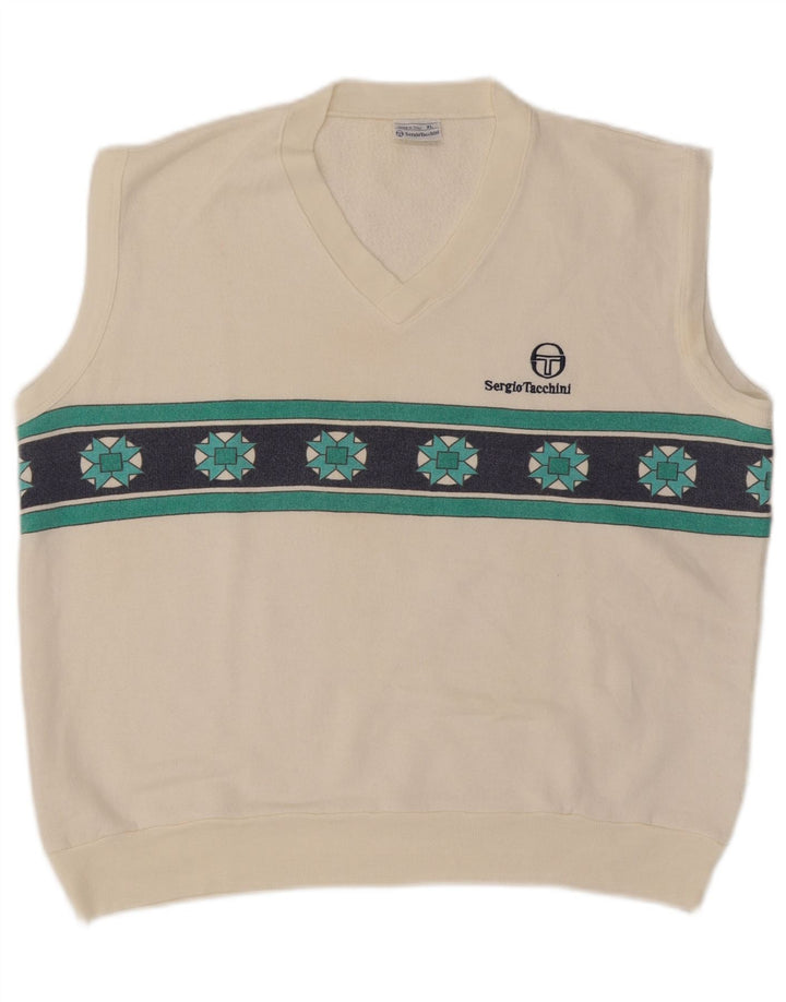 Męski podkoszulek bez rękawów Sergio Tacchini XL, biały, geometryczny akryl