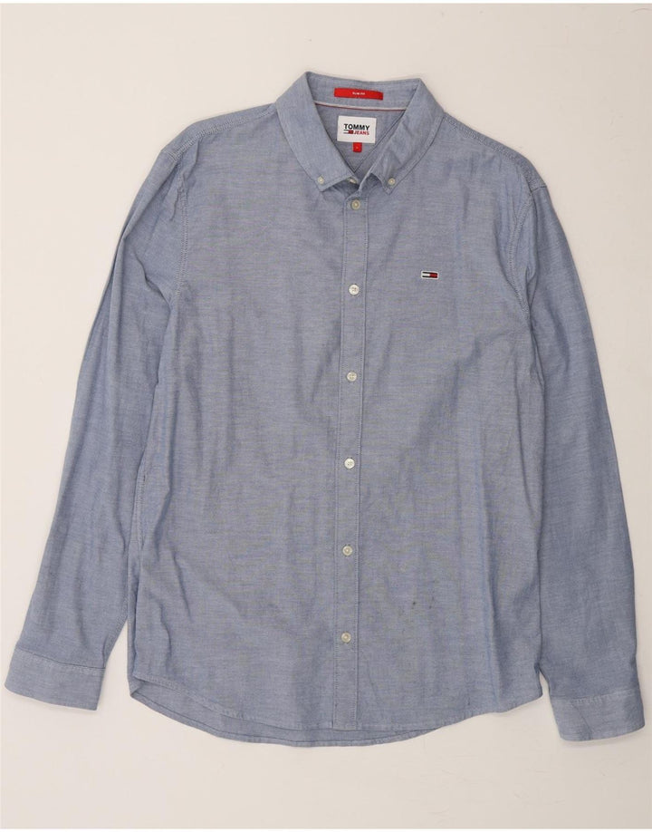 TOMMY HILFIGER Mens Slim Fit Shirt Large Blue Cotton Vintage Tommy Hilfiger and Second-Hand Tommy Hilfiger from Messina Hembry 