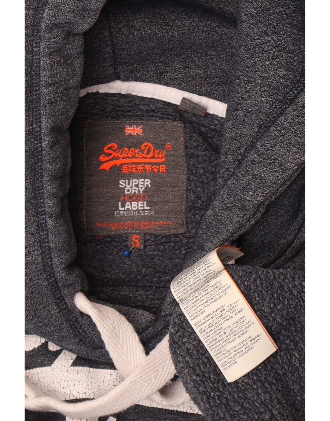Męski sweter z kapturem Superdry z grafiką, mały, szary, bawełniany