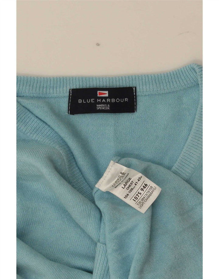 Marks & Spencer Męski sweter w kolorze niebieskim z dekoltem w kształcie litery V, duży, akrylowy