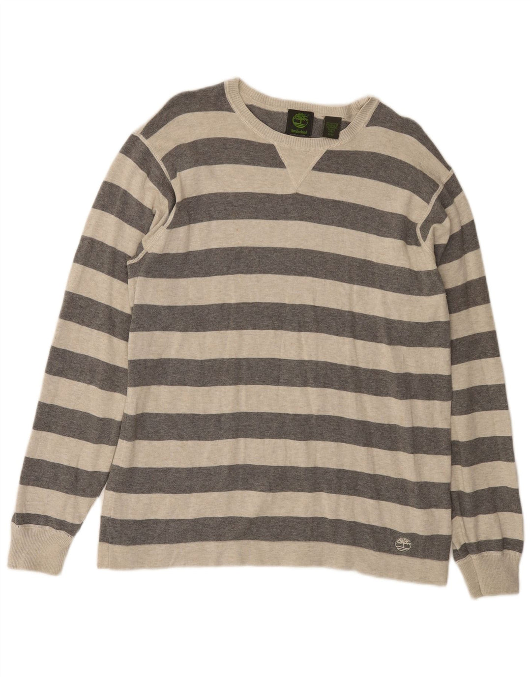 Męski sweter Timberland z okrągłym dekoltem, średnioszary, bawełniany w paski