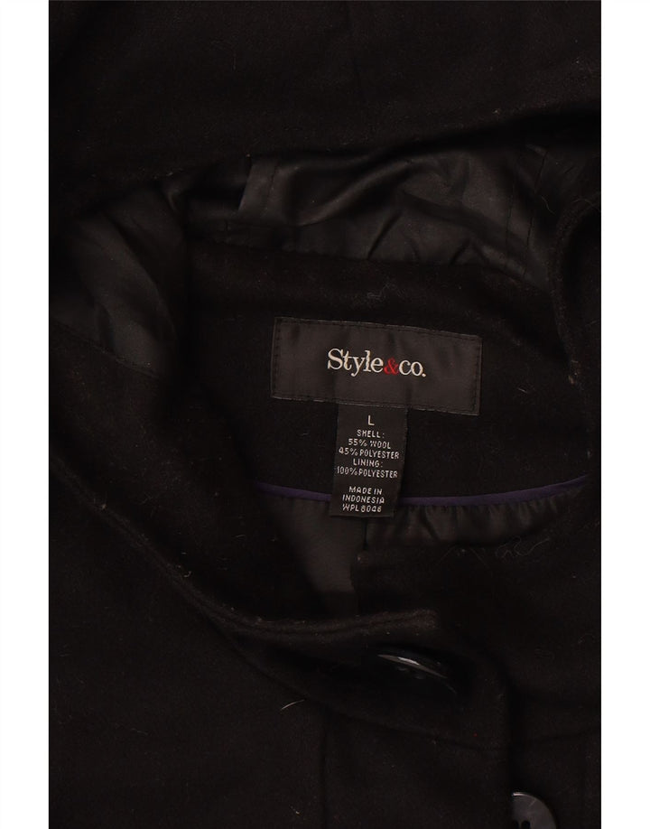 Damski płaszcz z kapturem Style&Co UK 16, duży, czarny, wełniany