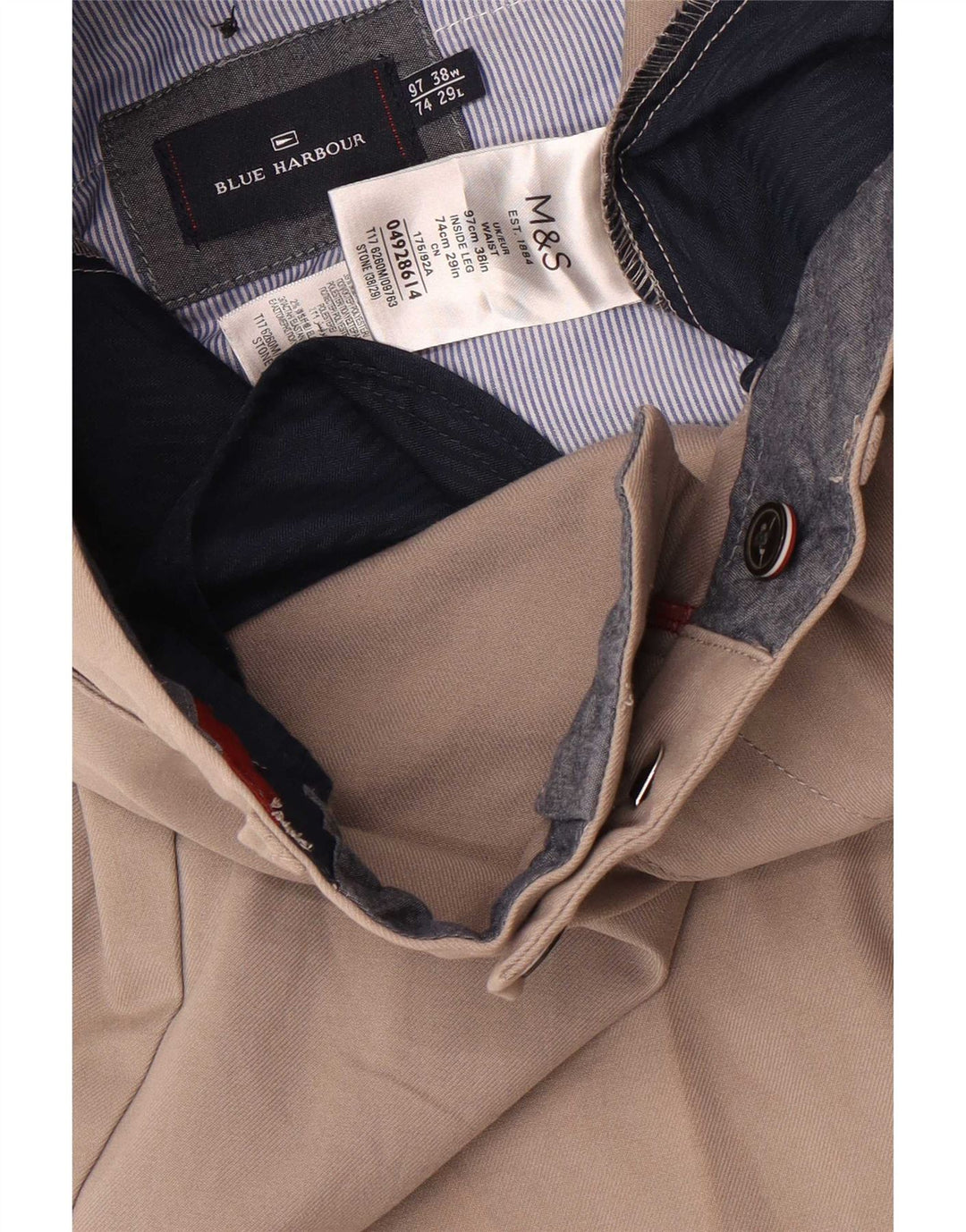 Niebieskie spodnie męskie Marks & Spencer W38 L25, szare, bawełniane