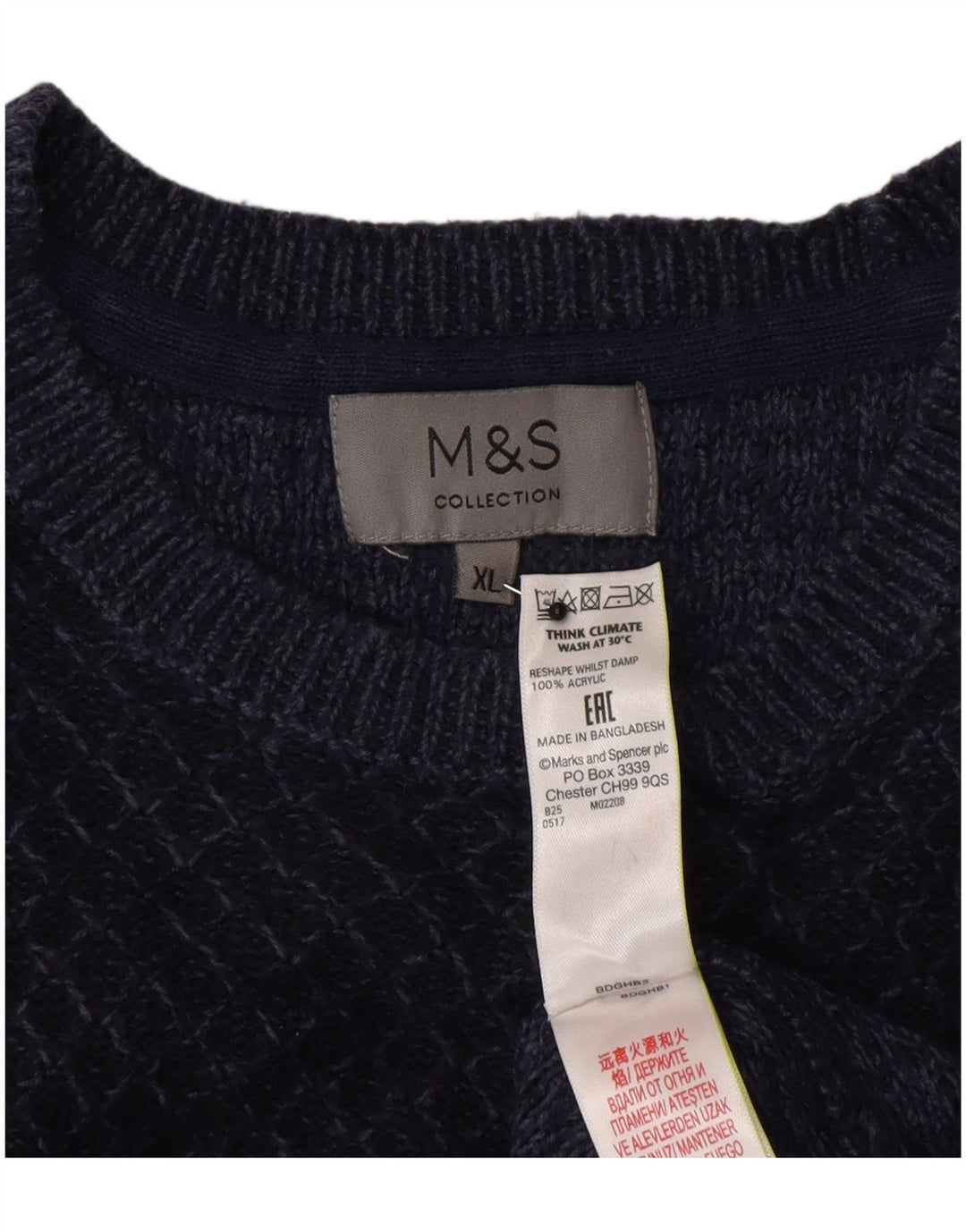 Marks & Spencer Męski sweter z okrągłym dekoltem XL, granatowy, geometryczny