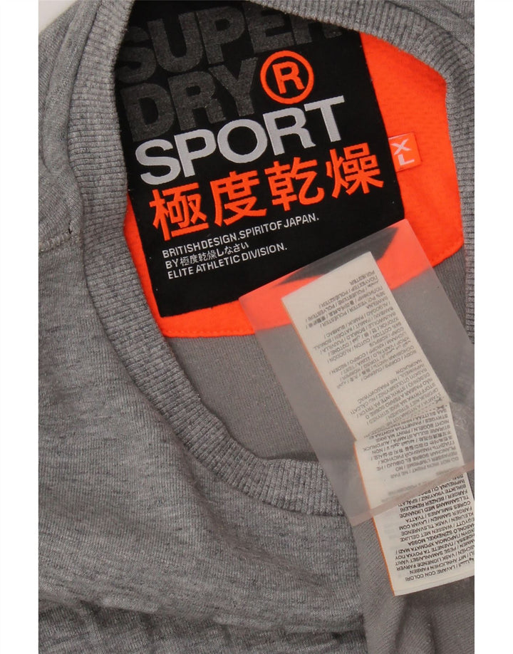 SUPERDRY Męska bluza z grafiką XL, szara, nakrapiana bawełna