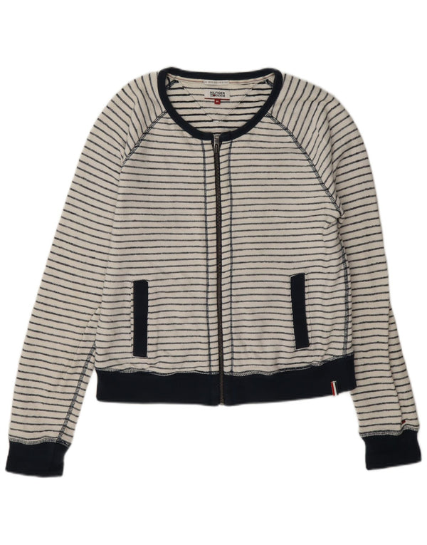 Tommy Hilfiger Womens Tracksuit Top Jacket UK 14 Medium White Striped