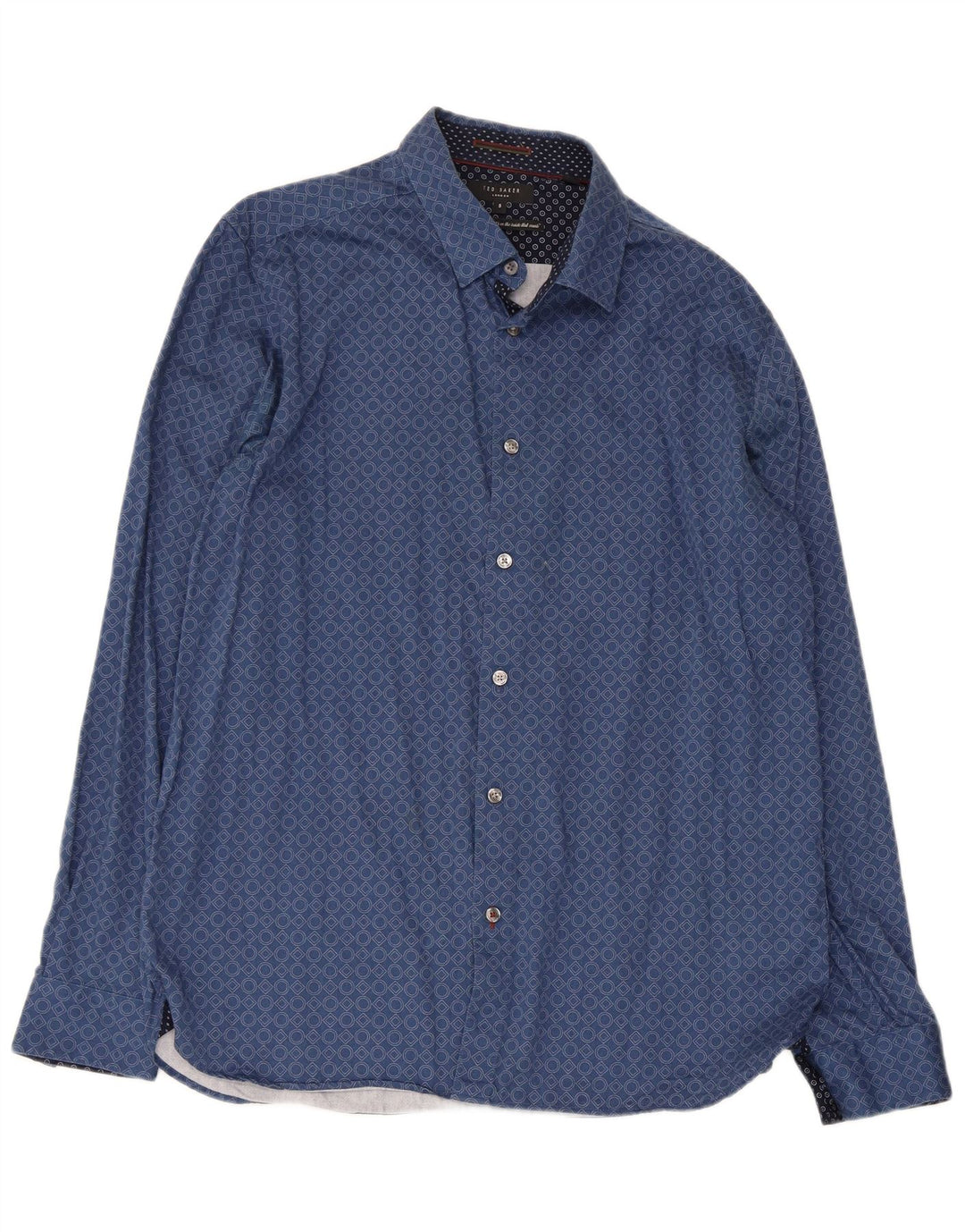 Ted Baker Mens Shirt Size 5 XL Blue Geometric Cotton