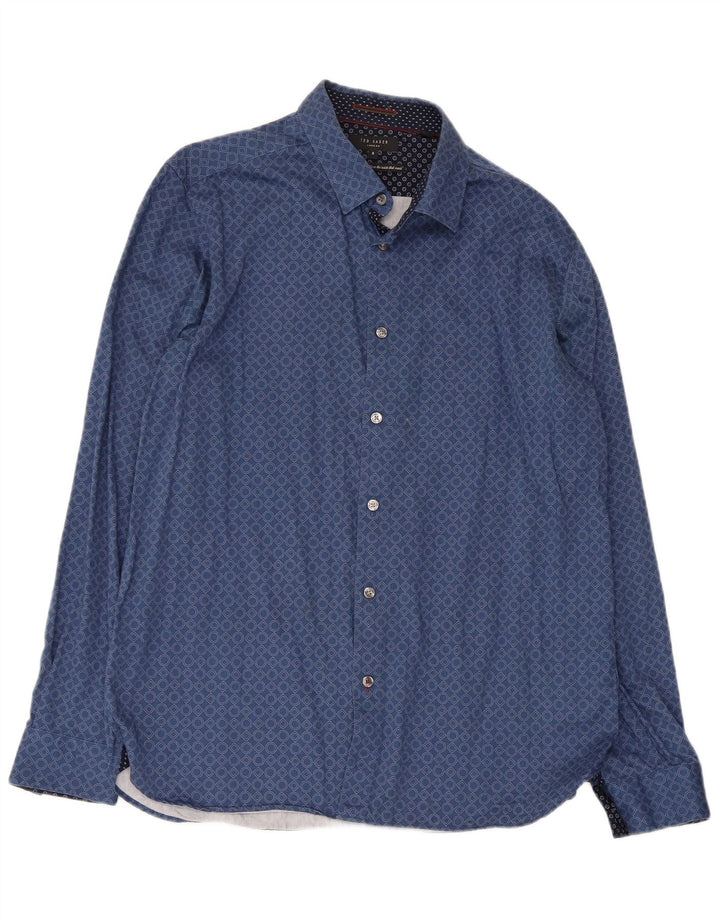 Ted Baker Mens Shirt Size 5 XL Blue Geometric Cotton