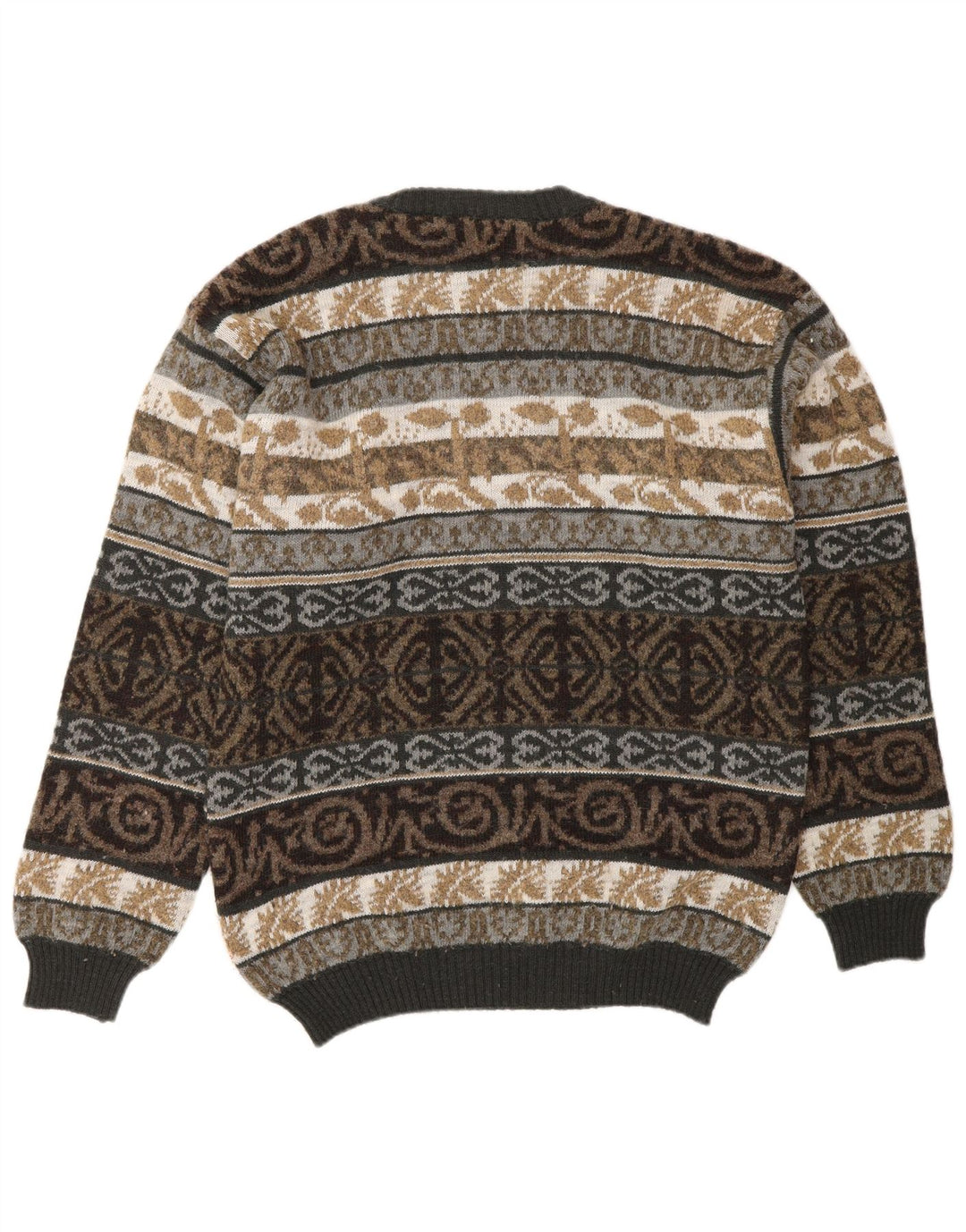 Męski sweter z okrągłym dekoltem w stylu VINTAGE, średnio wielobarwny, wełniany Fair Isle