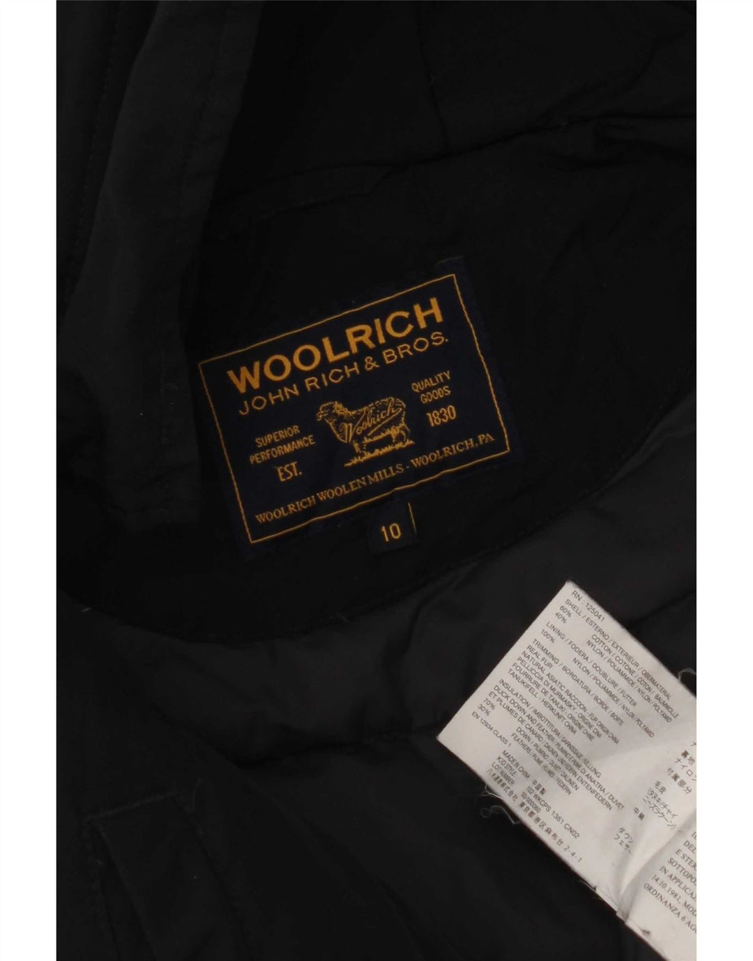 Wyściełana kurtka chłopięca z kapturem Woolrich 9-10 lat, czarna, bawełniana