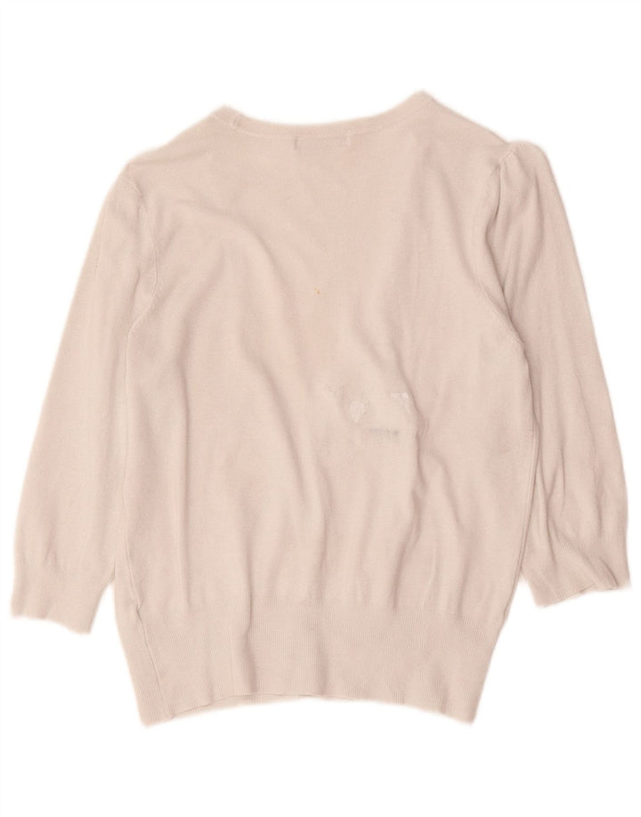 Marks & Spencer Damski sweter rozpinany z rękawem 3/4, UK 14, średni złamanej bieli