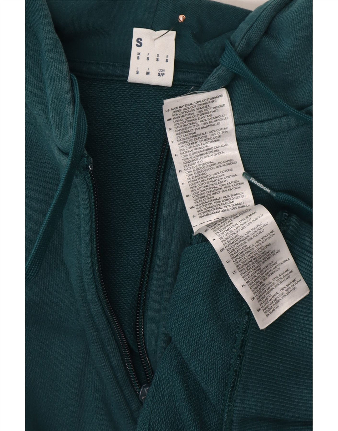 Męski sweter z kapturem i zamkiem REEBOK, mały, zielony, bawełniany