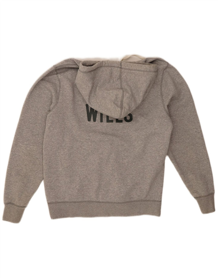 JACK WILLS Mens Graphic Zip Hoodie Sweater Medium Grey Flecked Cotton