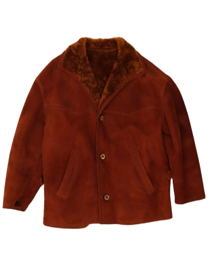 Vintage męska kurtka shearling UK 38 średni brąz