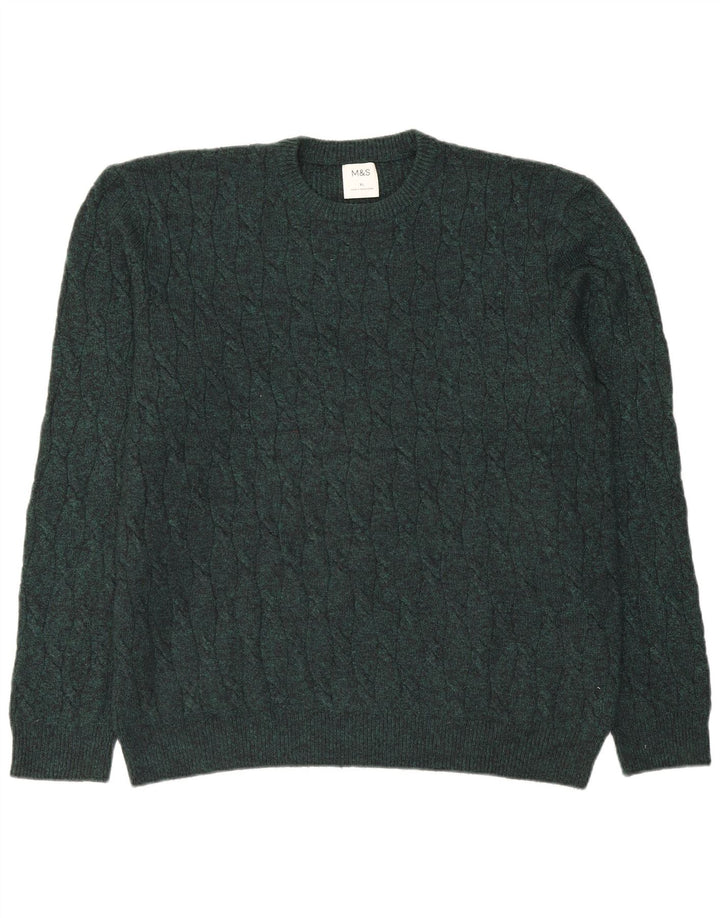 MARKS & SPENCER Męski sweter z okrągłym dekoltem XL Zielony poliamid