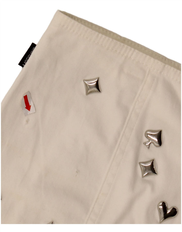 MOSCHINO Damska spódnica w kształcie litery A z wysokim stanem UK 14 W30 L23 Biała bawełna