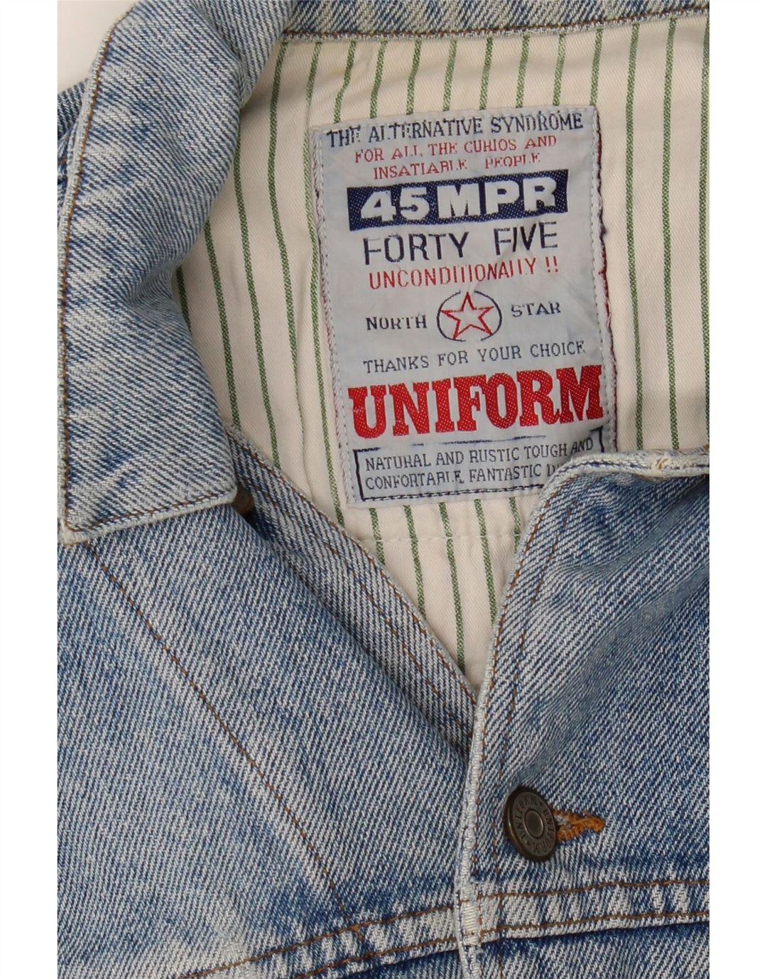 Damska kurtka jeansowa UNIFORM Crop Graphic UK 14, duża niebieska